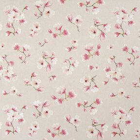 Dekorationstyg Halvpanama magnoliablommar – bleklila/natur, 