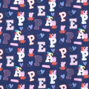 Bomullspoplin Peppa gris-bokstäver Licenstyg | ABC Ltd – indigo, 