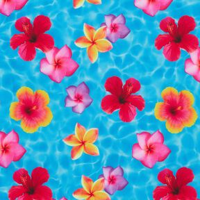 Baddräktstyg Hawaii-blommor – blå/intensiv rosa, 