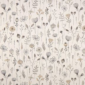 Dekorationstyg Halvpanama Tecknade blommor – natur/mörkbrun, 