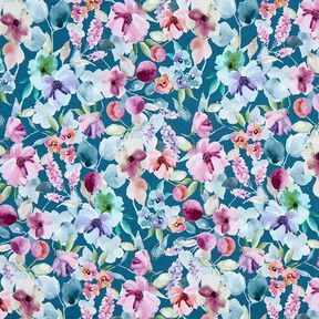 French Terry Sommarsweat blomsteräng i akvarell Digitaltryck – havsblå, 