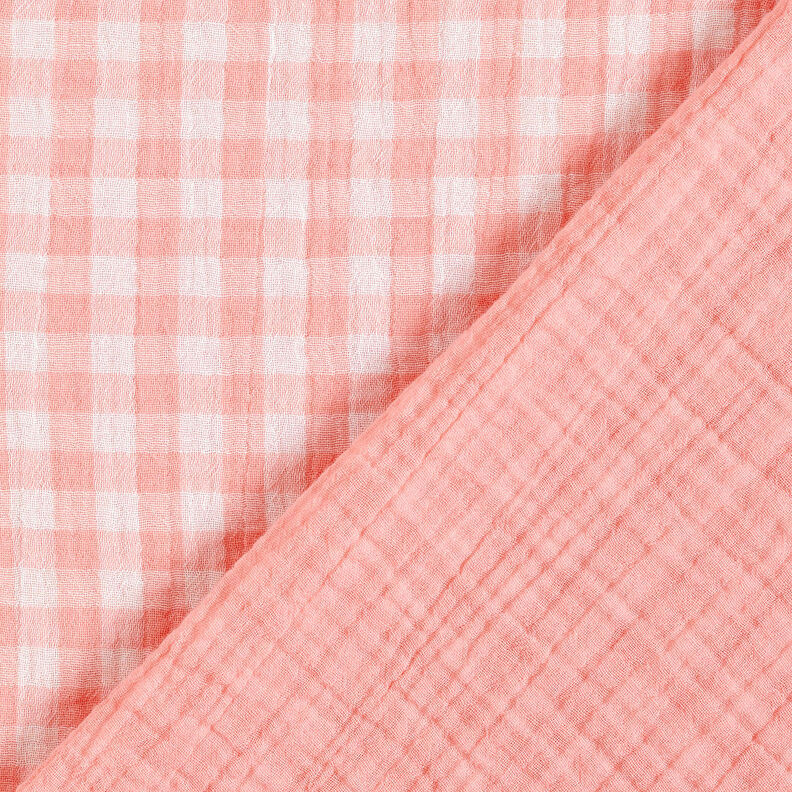 Muslin/Dubbel-krinkelväv vichyrutig garnfärgad – gammalt rosa/vit,  image number 1