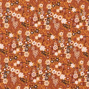 bomullspoplin geometriska blommor – currygul/mörkbrun, 