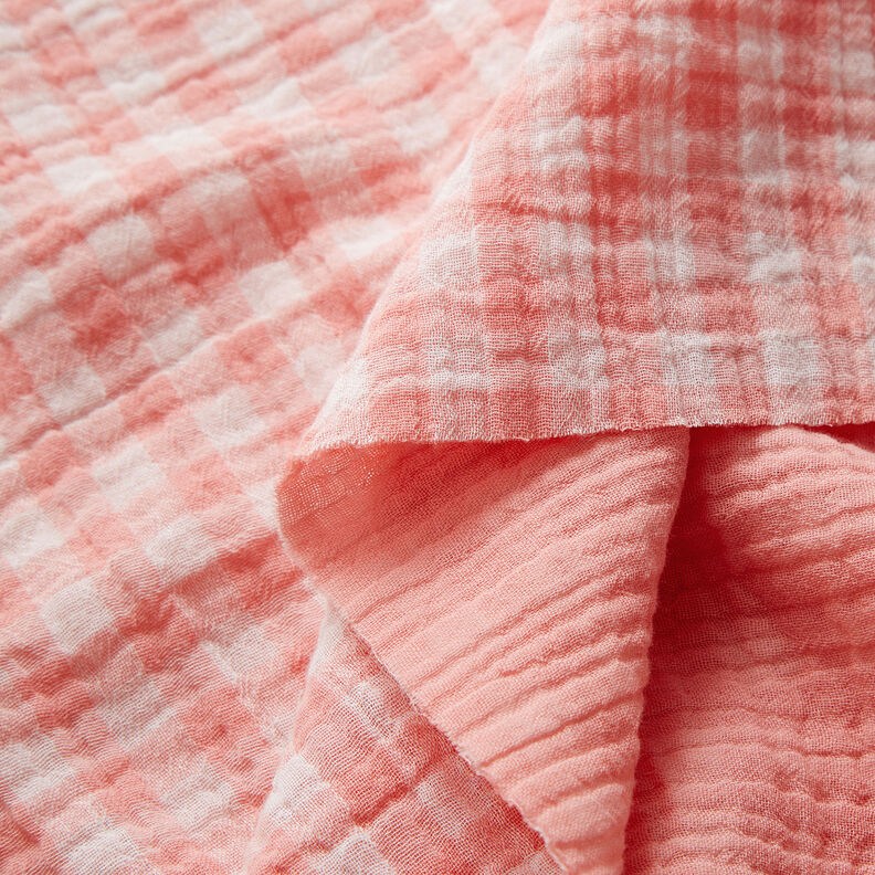 Muslin/Dubbel-krinkelväv vichyrutig garnfärgad – gammalt rosa/vit,  image number 2