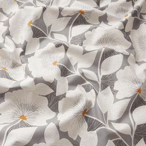 Dekorationstyg Halvpanama stora blommor – grått, 