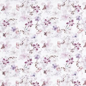 Dekorationstyg Bomullspoplin Fjärilar & orkidéer – pastellviolett, 