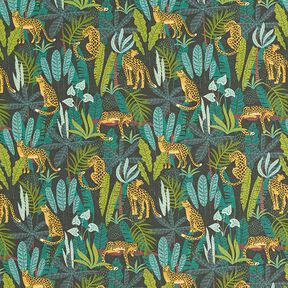Dekorationstyg Bomullspoplin Leoparder i djungeln – grön/gul, 