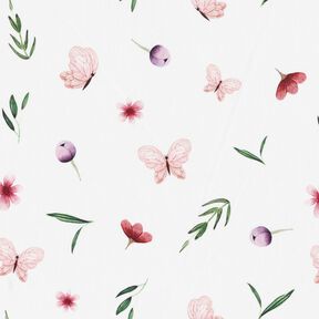Bomullspoplin blommor och fjärilar – vit, 