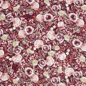 Muslin/Dubbel-krinkelväv akvarell rosor Digitaltryck – bordeauxrött, 