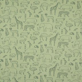 French Terry Sommarsweat gezeichnete Safari-Tiere – ljus kaki, 
