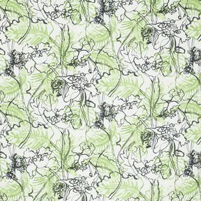 bomull-silke-mix abstrakta blommor – elfenbensvit/majgrön, 