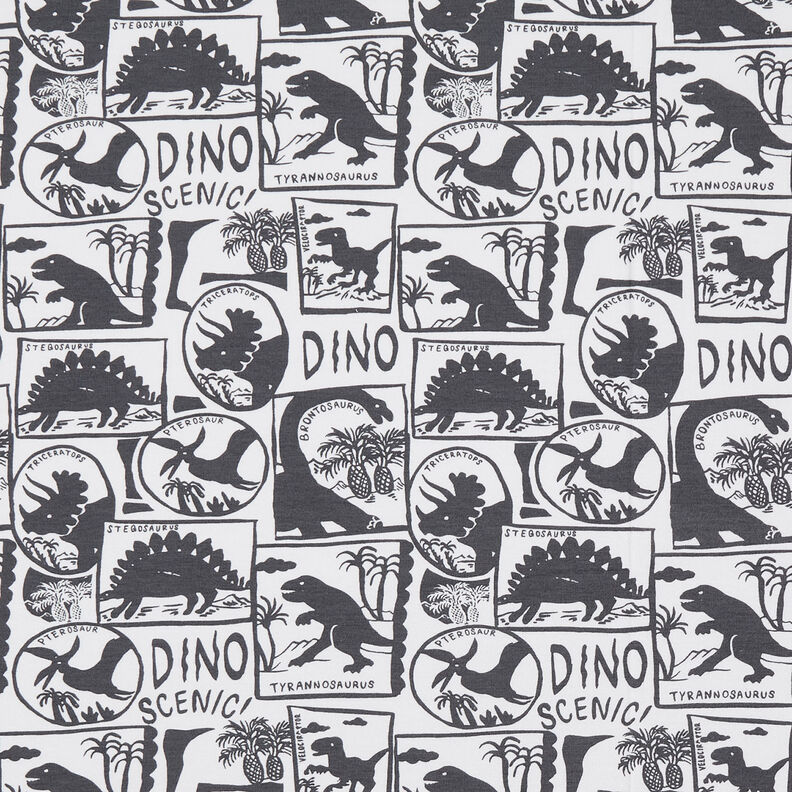 Bomullsjersey Dino-patches | by Poppy vit/antracit,  image number 1