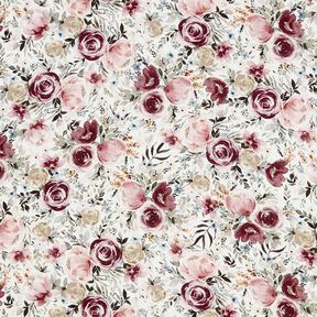 Muslin/Dubbel-krinkelväv akvarell rosor Digitaltryck – vit, 