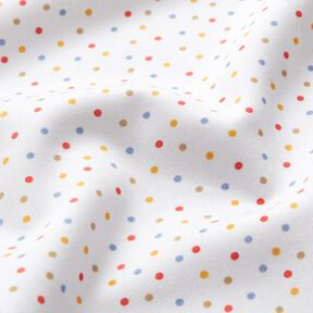 Dekorationstyg Bomullssatin färgglada små prickar – vit, 