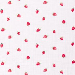 Muslin/Dubbel-krinkelväv Jordgubbar i akvarell Digitaltryck – vit, 