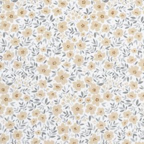 Dekorationstyg Bomullssatin blomsterhav – cashew/vit, 