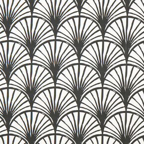 Dekorationstyg Halvpanama abstrakta solfjädrar – elfenbensvit/svart, 