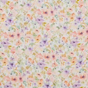 viskostyg Dobby hav av kronblad i akvarell digitaltryck – elfenbensvit/lavender | Stuvbit 80cm, 