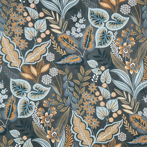 Dekorationstyg Halvpanama Paisley-blad – blågrått, 
