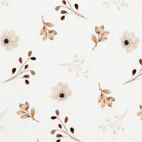 GOTS Bomullsjersey Akvarell blommor och grenar digitaltryck – vit/ljusbrun, 